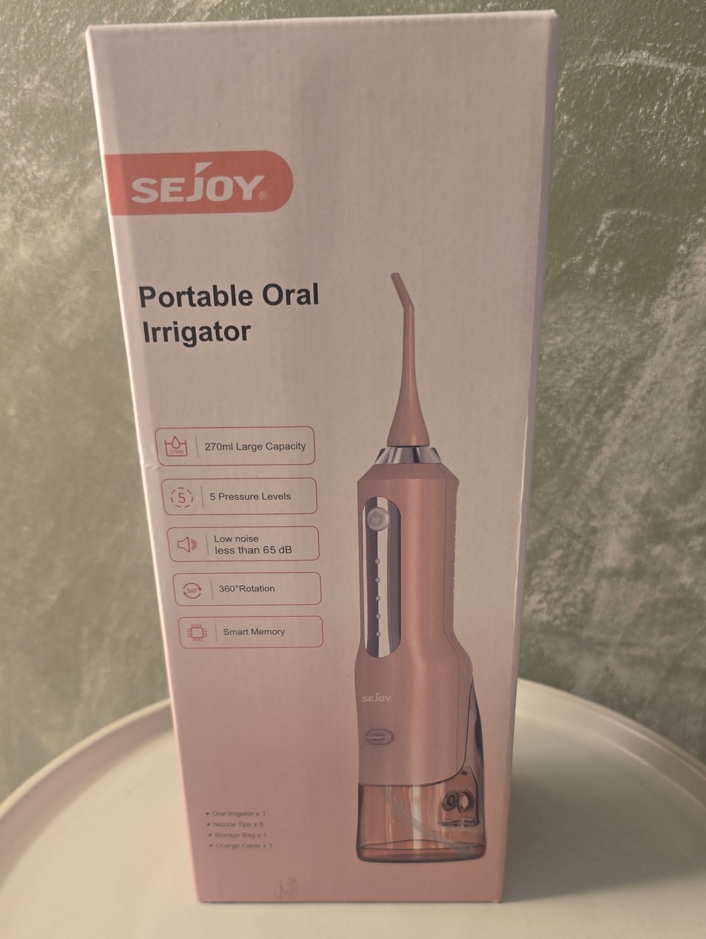 Sejoy Portable Oral Irrigator, Smart Memory, 360 Rotation, 5 Pressures Level New